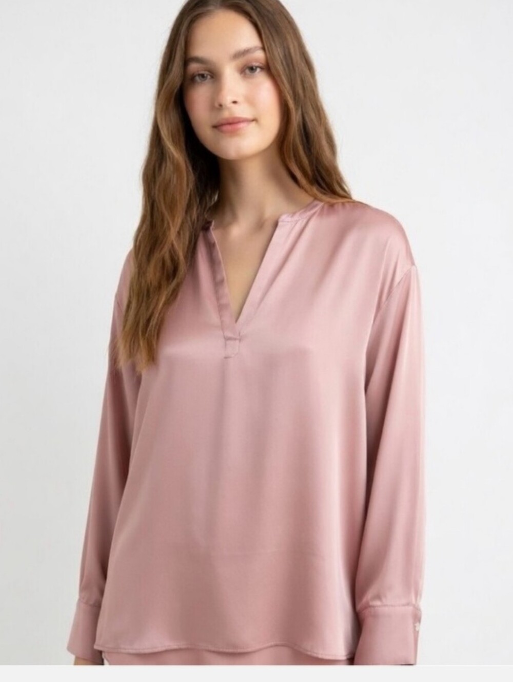 Joie 100% Silk Long Sleeve Pink Dusty Rose Blouse Size Medium Hi Low